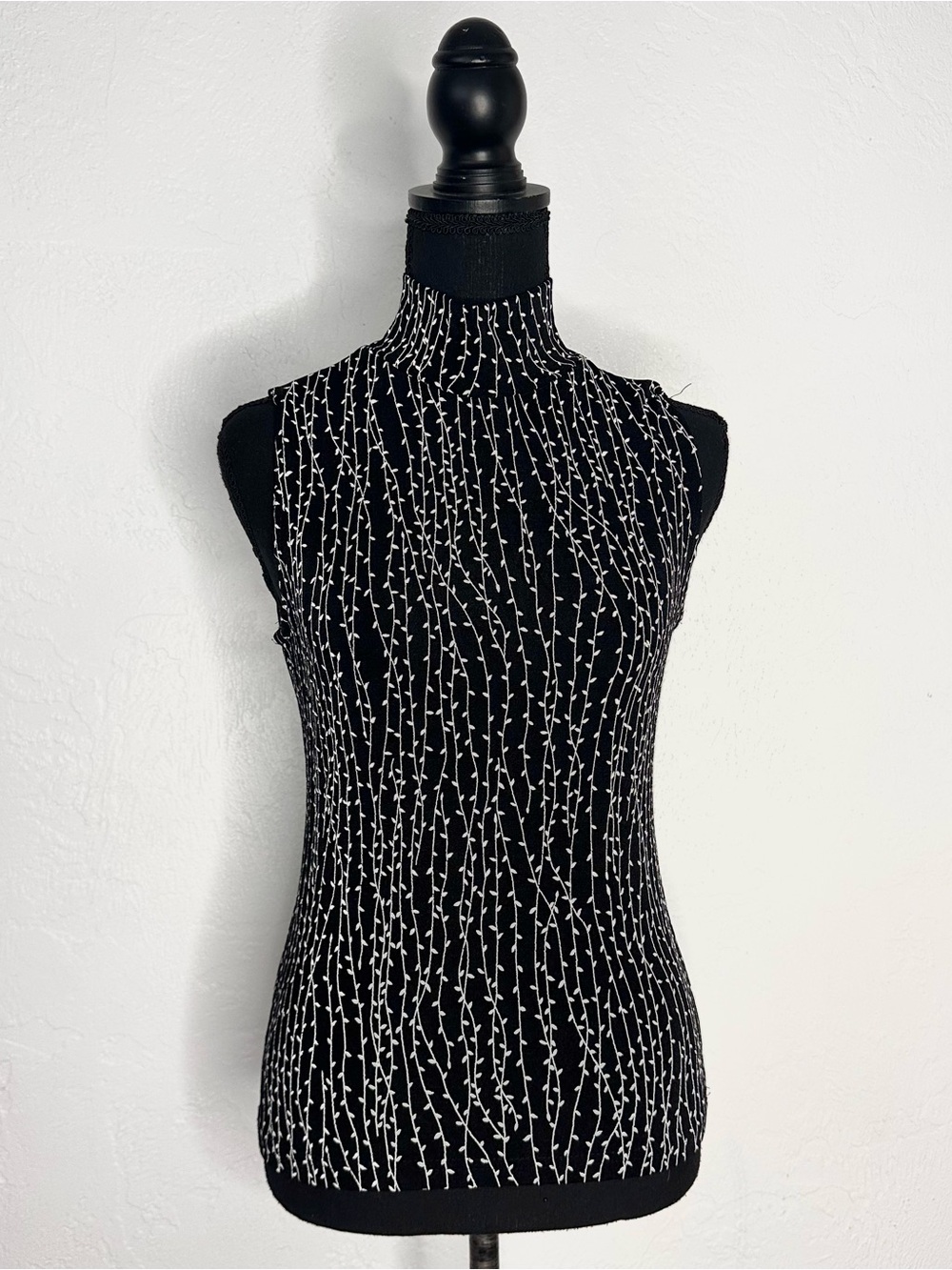 90s Susan Lawrence black floral turtleneck blouse